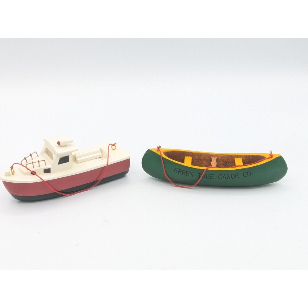Authentic Models AM Wooden Boat Christmas Ornaments Green Tree Canoe Lobster...
